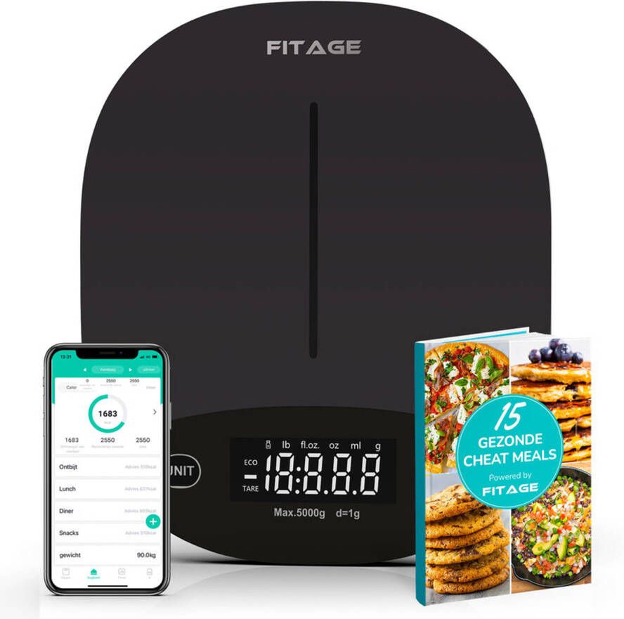 FITAGE Keukenweegschaal Digitaal Digitale Keukenweegschaal Met App Precisie Keuken Weegschaal Tot 5 Kg