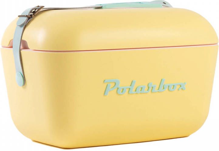 Merkloos Polarbox Retro Koelbox Pop Geel Blauwe Band 12 Liter Inhoud Duurzaam Geproduceerd online kopen