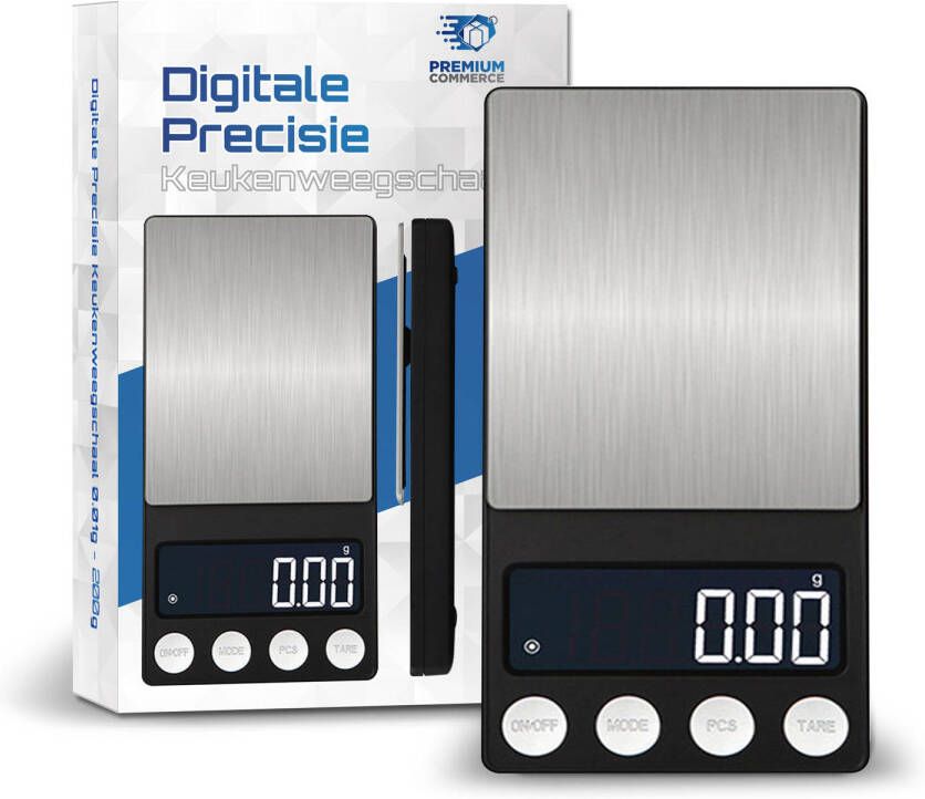Premium Commerce Precisie Weegschaal Keuken Digitaal 0, 01 Tot 200 Gram Nauwkeurig!