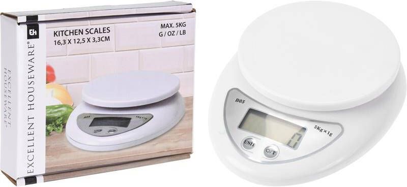 Excellent Houseware Keukenweegschaal Kunststof Wit